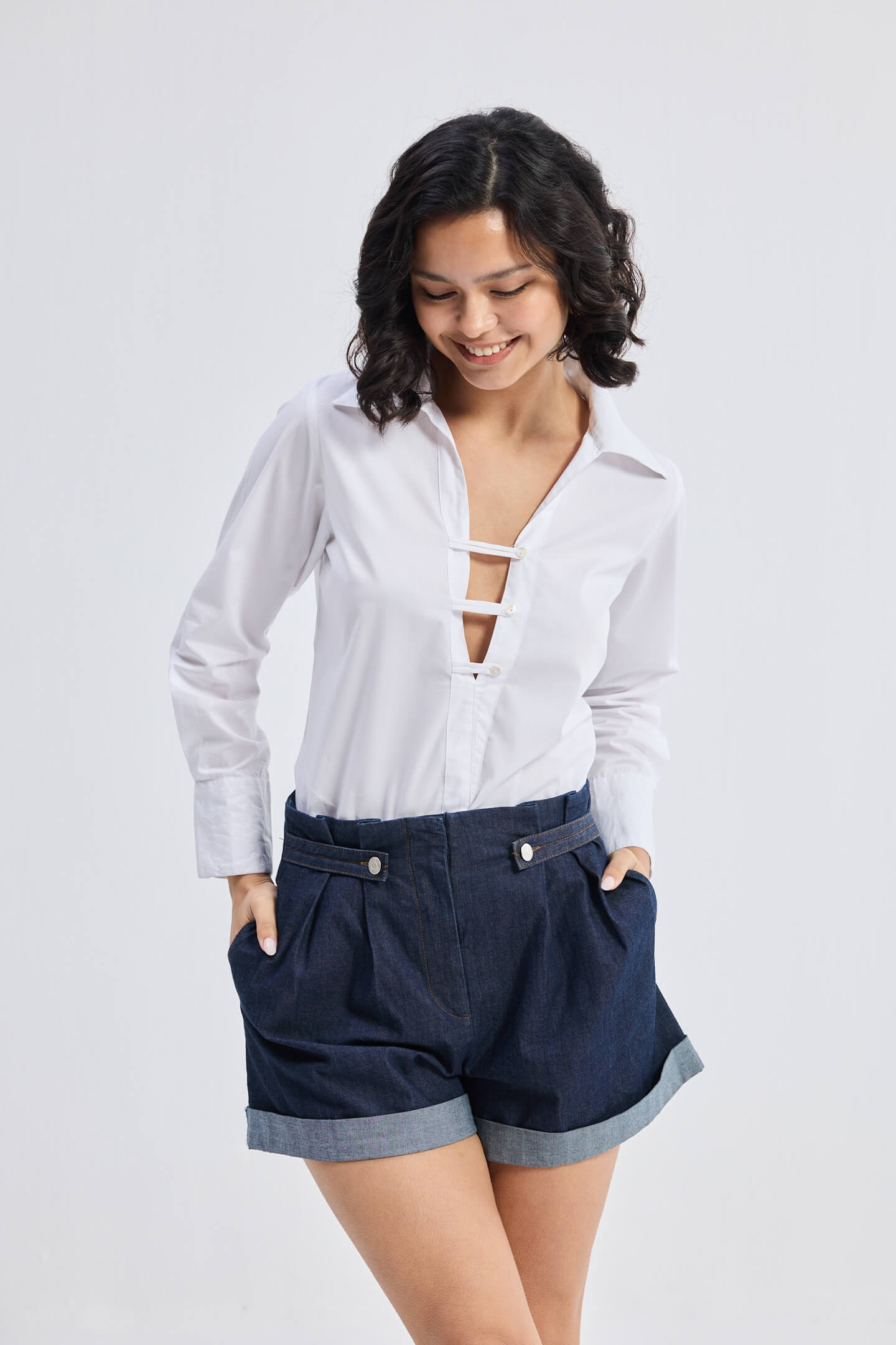 Woman's Button-down Shirt in White with Crisp Details