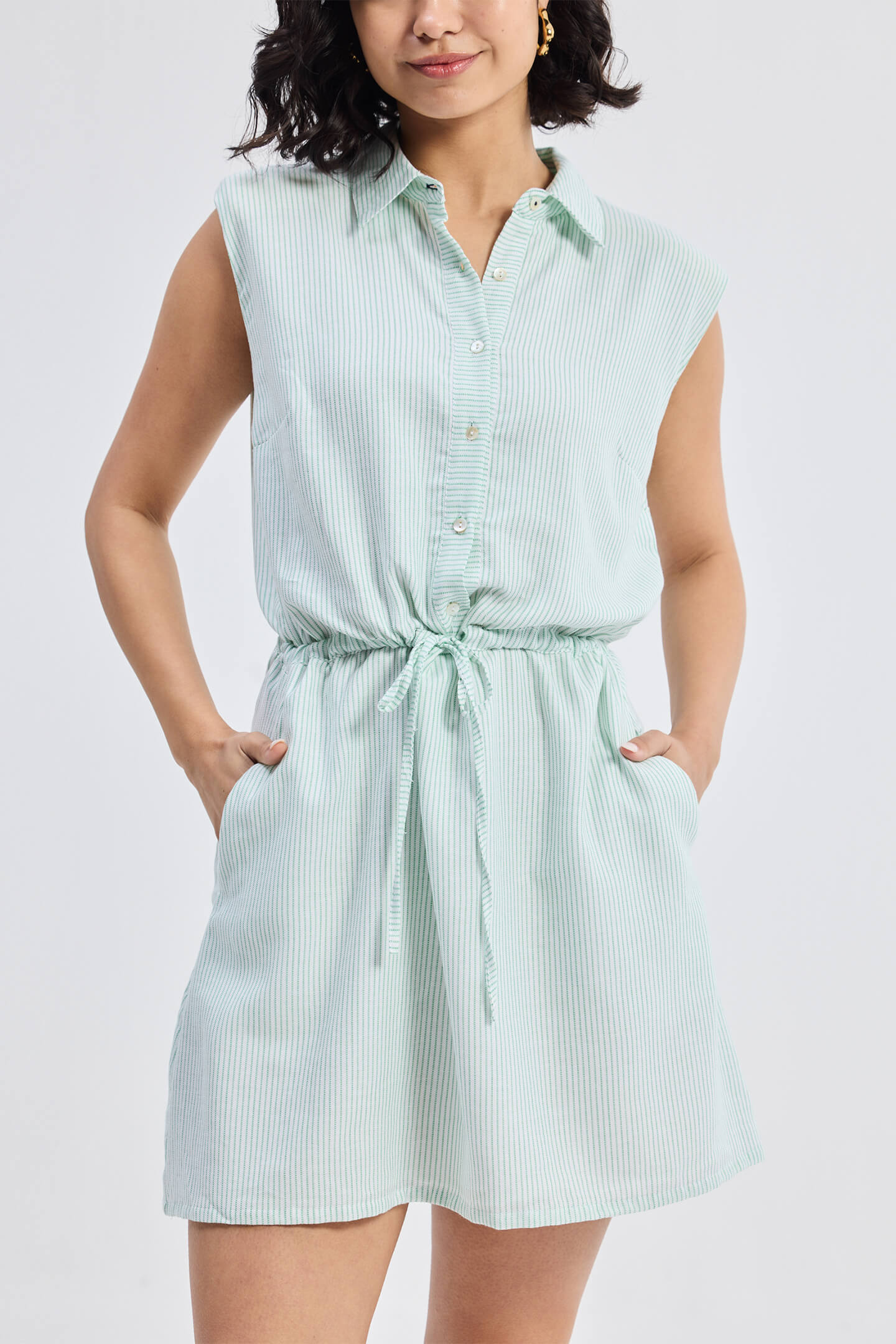 Lady Shirt Dress in Stripes with Adjustable Drawstring
