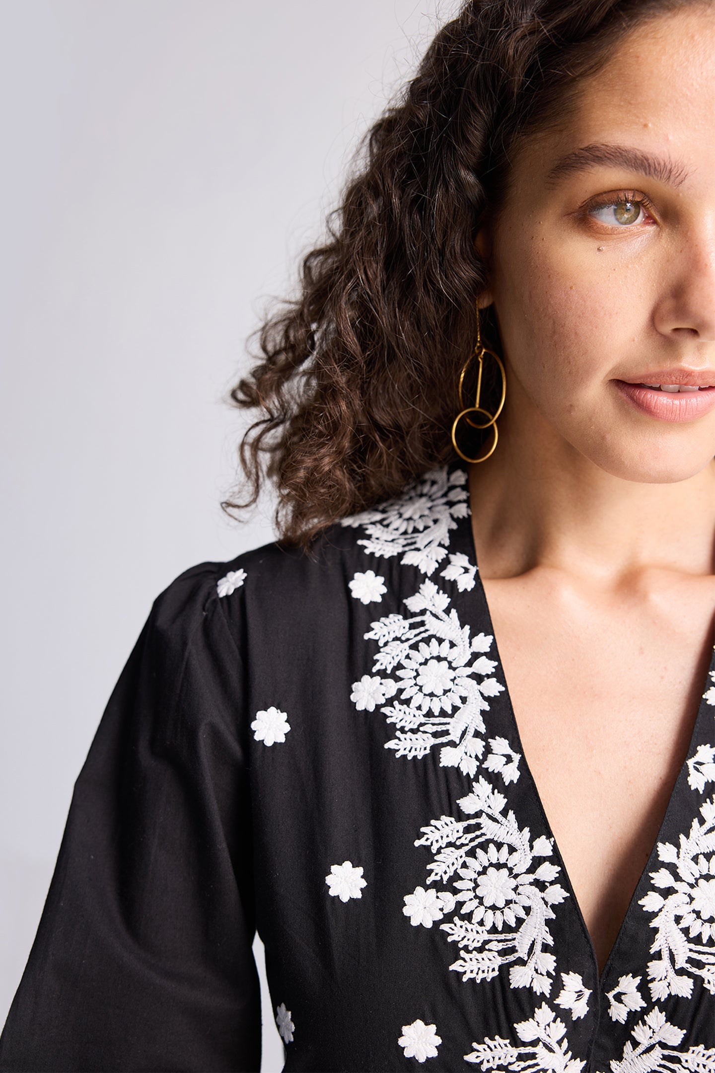 100% Cotton Embroidered Dress in Black