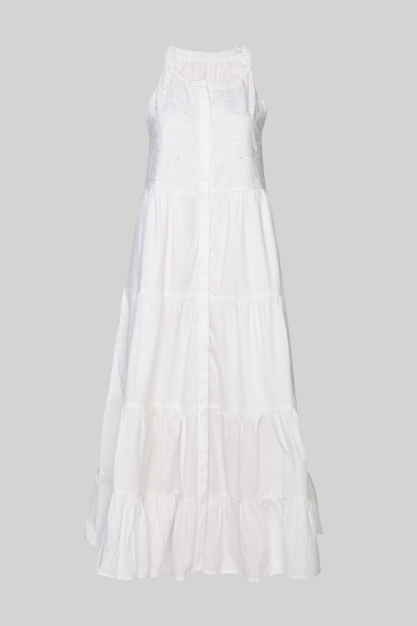 Sleeveless Embroidered Tiered Maxi Cotton Dress