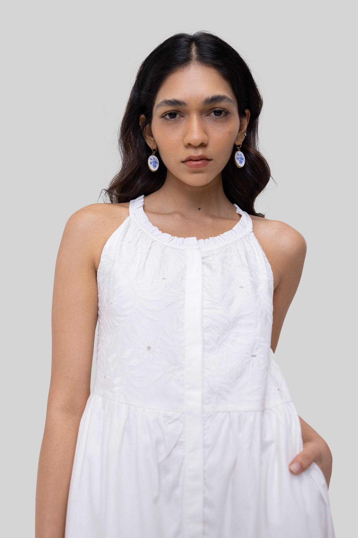 Sleeveless Embroidered Tiered Maxi Cotton Dress