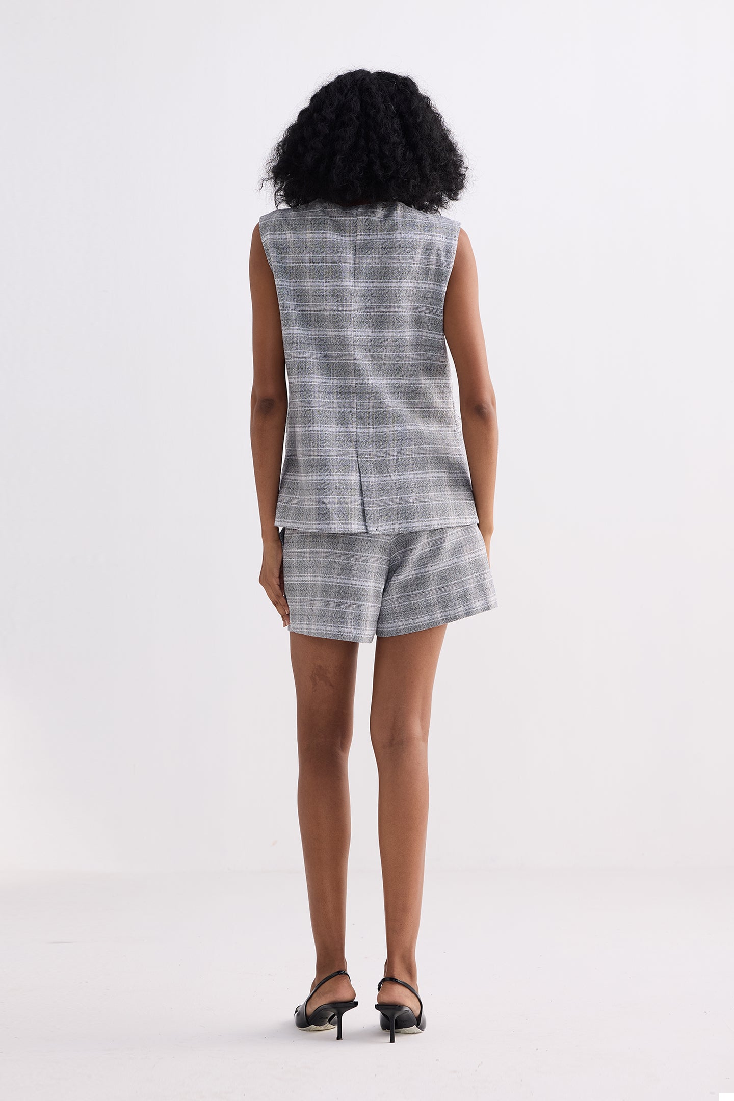 Cotton Tweed Vest Jacket and Shorts Set in Grey