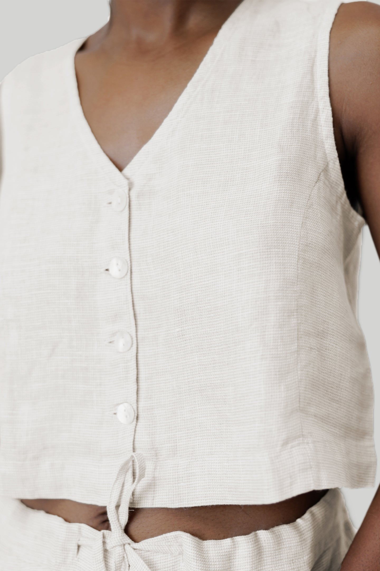 Cropped Linen Vest Top in Ecru