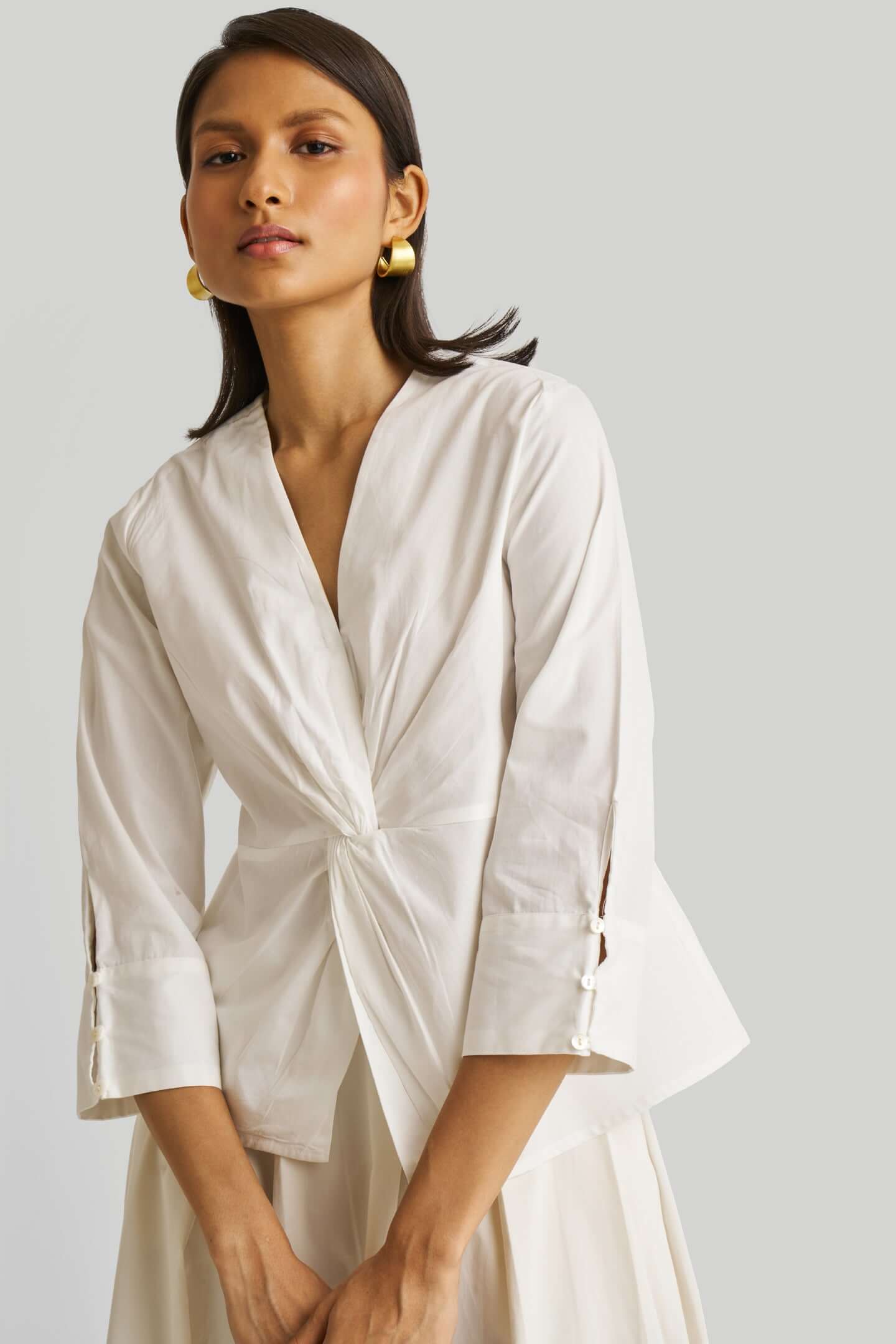 Front Twist Cotton Top in White