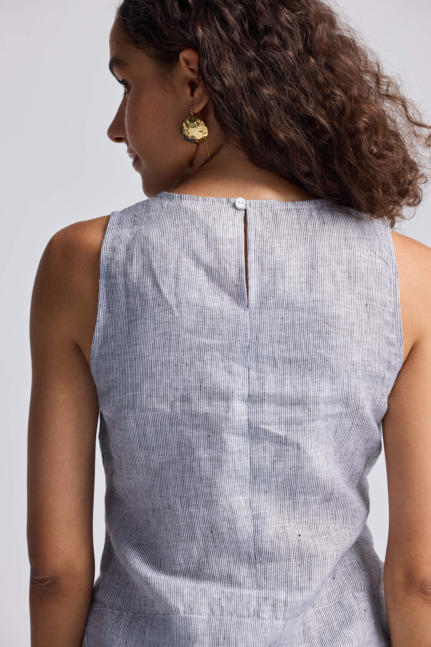 Front-tie Top in Stripes 100% Linen