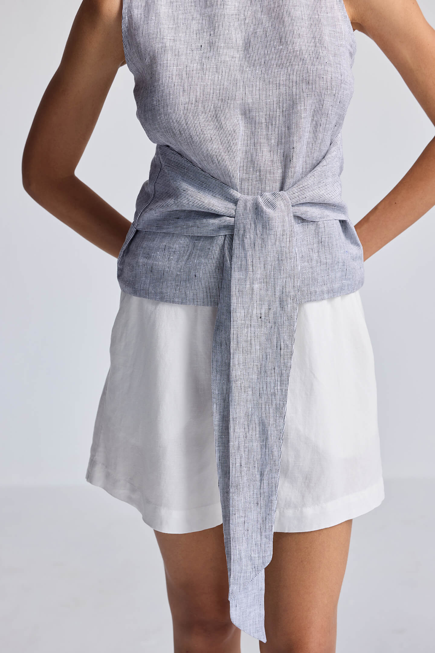 Front-tie Top in Stripes 100% Linen