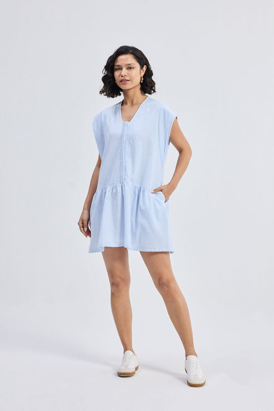 Oversized V neck Short Dress made from Cotton