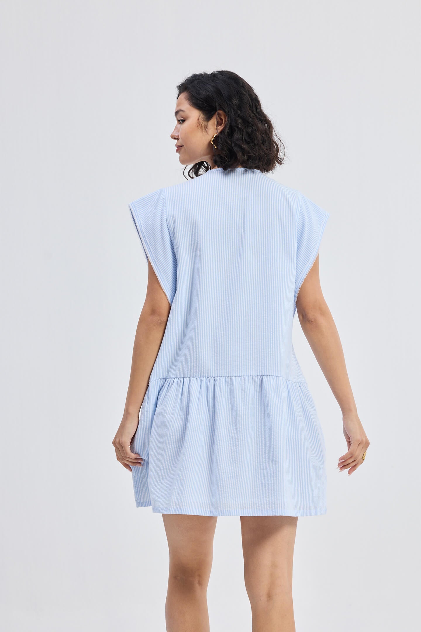 Oversized V neck Short Dress made from Cotton