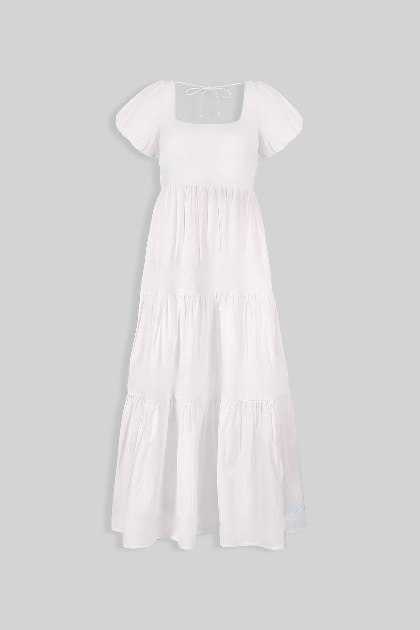 Puff Sleeve Tiered Cotton Dress in White