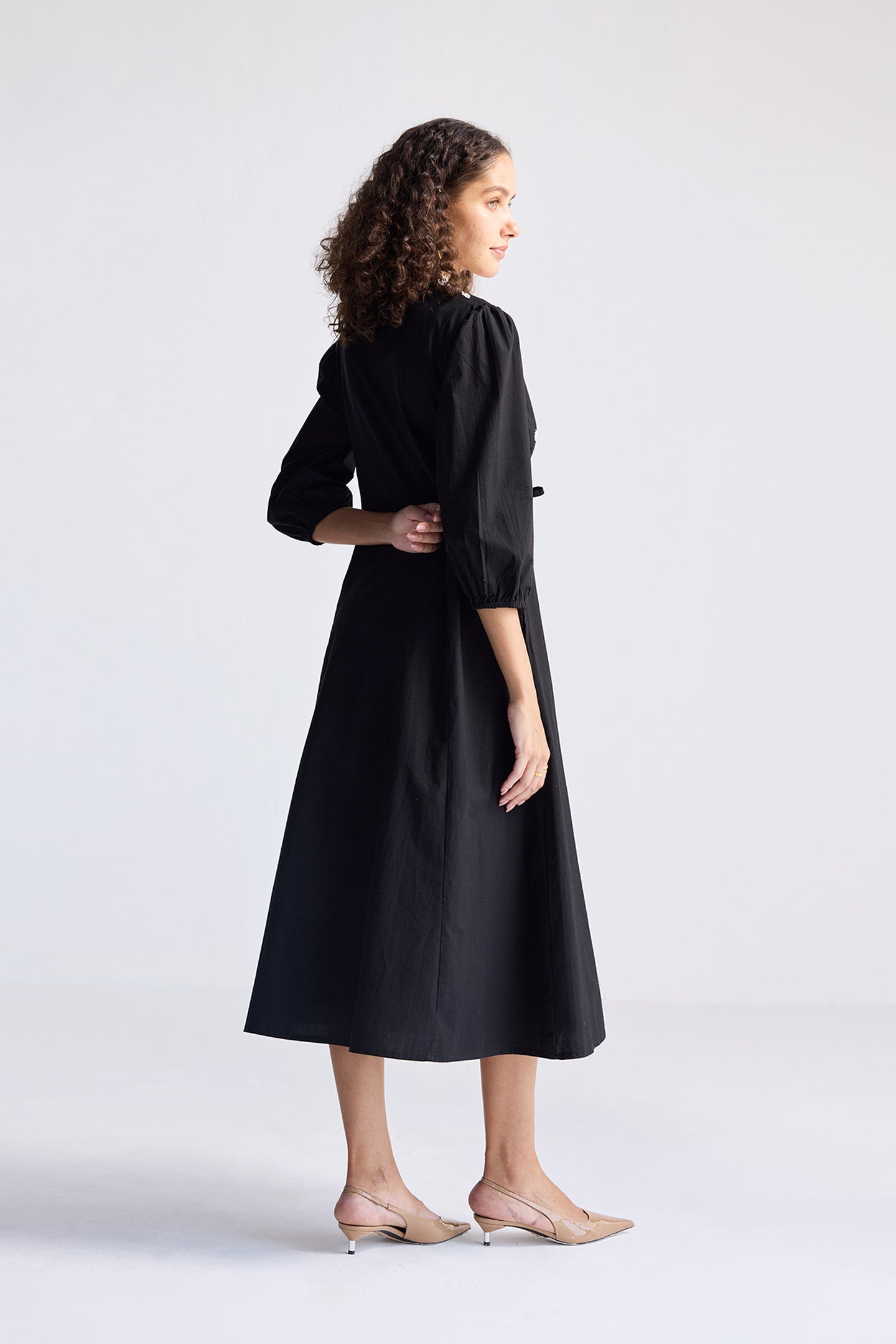 100% Cotton Embroidered Dress in Black