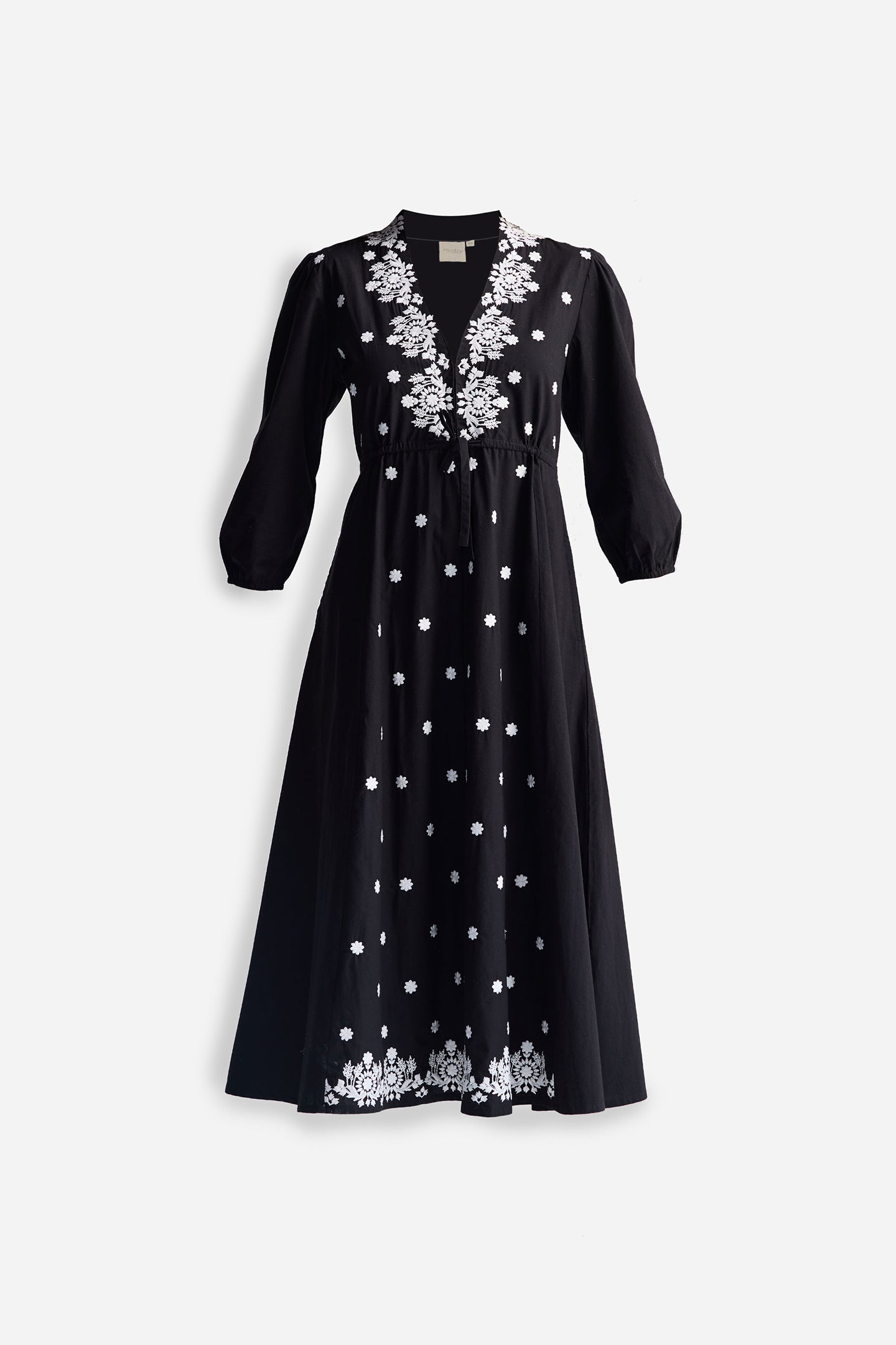100% Cotton Embroidered Dress in Black