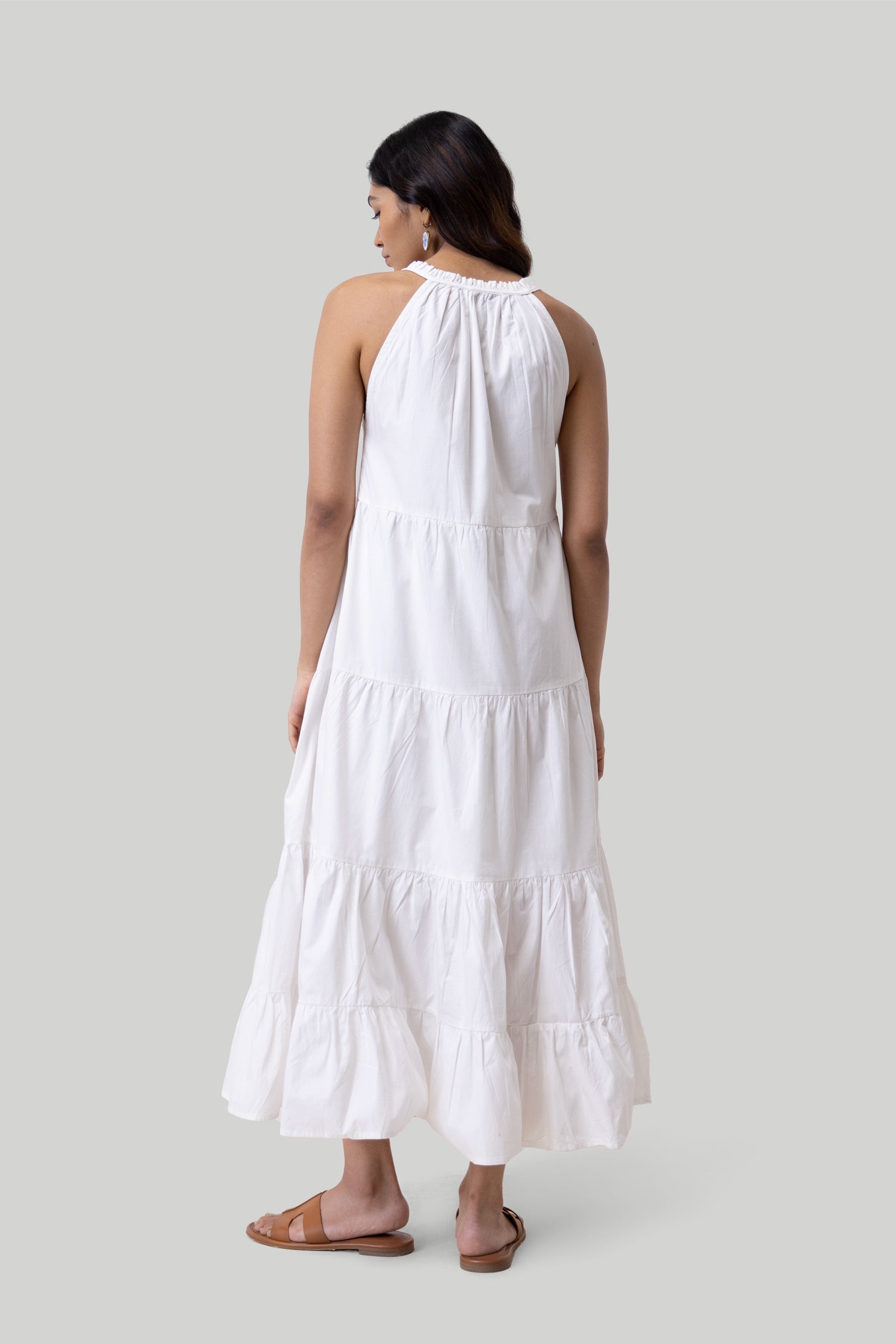 Sleeveless Embroidered Tiered Maxi Cotton Dress